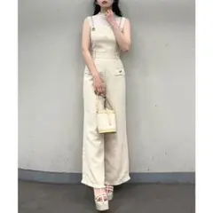 【美品】ロイヤルパーティ ツイード風オールインワン 金ボタン チェーン