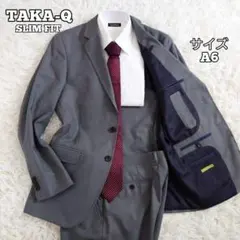 タカキュー　スーツ　スリムフィット　背抜き　グレー　チェック　A6　L相当のサムネイル