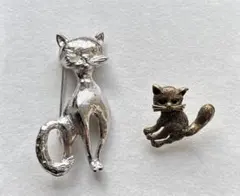 ネコのデザインのブローチとピンブローチ　2点セットのサムネイル