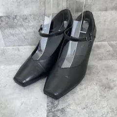 アシックス WALLAGE パンプス ストラップ レザー ブラック 24cm