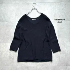 S｜ギャルリーヴィー コットン ローゲージニット　春ニット Vネック ネイビー