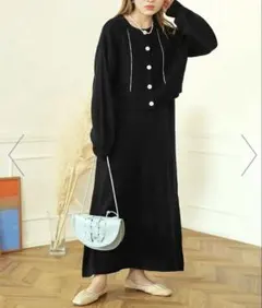 【未使用品】ブージュールード　ケーブルカーデ×ジャンパーワンピースセット