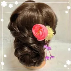 【ピンク/白】ミニ 花飾り D ❤︎ ゆれる下がり飾り付き ❤︎ オーダー可能