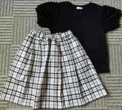 a.v.v フリル袖Tシャツ・チェックスカート　セットアップ　140のサムネイル