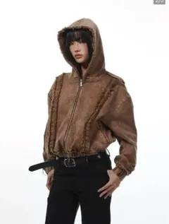 ダブルジップクロップドフーディー Y2K グランジ