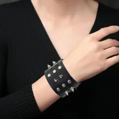 スパイク 太い レザー ブレスレット♪パンク ロック ゴスロリ 地雷系 ブラック