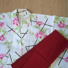 浴衣・帯セット 花柄と赤帯