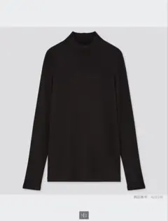 UNIQLOユニクロリブハイネックTブラックXL
