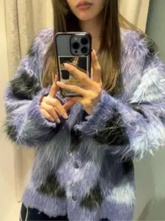 MOUSSY♡ SHAGGY KNIT ARGYLE カーディガン