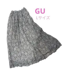 GU ギャザーロングスカート ゆったり 花柄 ローズプリント サイズL ふんわり
