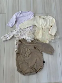 ロンパースセット 70cm 80cm 薄紫色 クリーム色