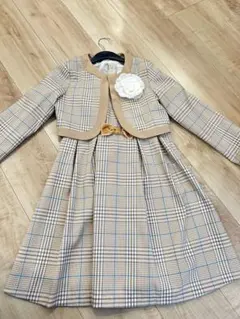 フォーマルドレス ジャケット付き ベージュチェック　130