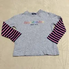 moujonjonキッズ100cm重ね着風長袖Tシャツ　ボーダー　グレー