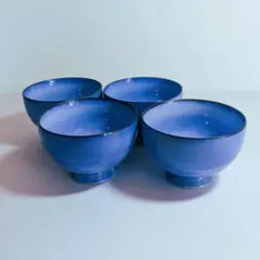 青色花模様の湯飲み4個セット