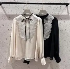 Anmile ヨークレースシフォンブラウス