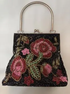 ビーズバッグ ノーブランド 薔薇 花柄 ビーズ刺繍 2WAY ショルダーチェーン