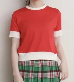 CHILD WOMAN バイカラ一半袖プルオーバー Tシャツ カットソーのサムネイル