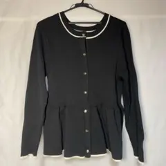 しまむら　myuwa　配色 ペプラム 2WAY カーディガン　黒　３L　➁のサムネイル
