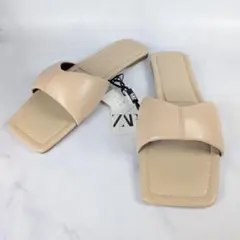 【タグ付き】ZARA ザラ フラットサンダル スクエアトゥ キルティング 39