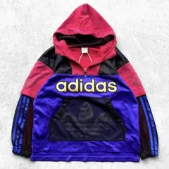 希少 90s デサント期 adidas アディダス 刺繍 ハーフジップ パーカー