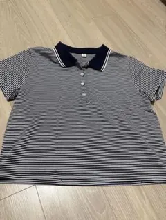 GU 半袖ポロシャツ XL ネイビー/ストライプ