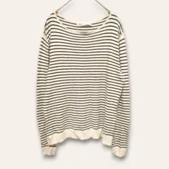 【ザラ】薄手セーター　ボーダー　長袖　ベージュ系　S　柔らか生地　着回し◎