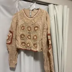 ZARA クロシェ編み トップス ベージュ オレンジ 長袖