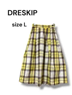DRESKIP チェック柄 ロングスカート ウエストゴム大きめゆったり
