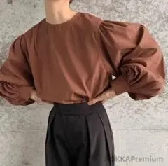 【新品未使用】バルーンスリーブ 後ろボタンシャツ　ブラウン　M