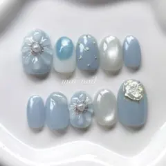 ネイルチップ　ニュアンスネイル　ぷっくりフラワー　マグネットネイル　春ネイル