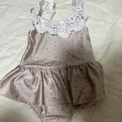 新品未使用　フラワープリント水着 レース襟付き