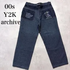 90s SABBIONE 日本製 大型エンブレム刺繍 バギーデニム W40 濃紺 