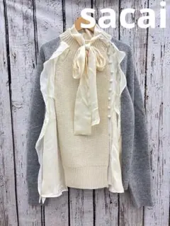【最終価格】美品sacai サカイ バックサテン フリルドッキング ニット sacai バックサテンフリルドッキングニット