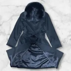 MATUTA　カシミヤ100%　ベルト付　フォックスファー　ロングコート　黒