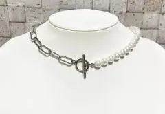 サージカルステンレス マンテル ネックレス パール ミックス