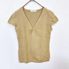 クミキョク　フレンチスリーブニット　レディースS相当　胸元ギャザー　綿　アクリルのサムネイル