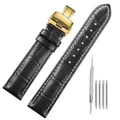 時計ベルト 本革 バンド ブラック 防水 レザー 14mm 観音開き 交換用