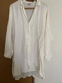 ホワイト ドット柄 五分袖シャツ