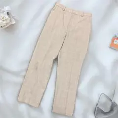 GU スラックス M ベージュ チェック柄 薄手 サラサラ感 センタープレス