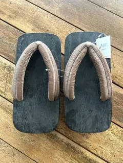 新品・未使用【男物 桐下駄】メンズ 25.5〜27.0cm 黒塗り 縞模様