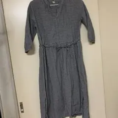 チェック柄 七分袖 ロングワンピース Lサイズ