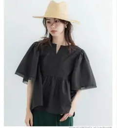 コカ　coca フレアレースブラウス　黒　ブラック　半袖