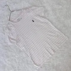 『ポロラルフローレン』 (M) クルーネックボーダー半袖カットソー 刺繍ロゴ