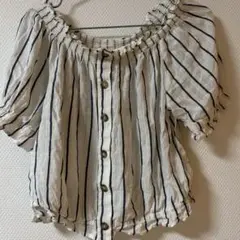 H&Mストライプ柄トップス 34サイズXS オフショルダー 半袖ブラウス　シャツ