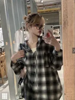 フード付きチェック柄シャツ[cc115]