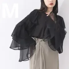 美品 MIDIUMISOLID ギャザーブラウス 刺繍レース ブラック 完売品 