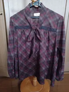 【ブラウス】お値下げしました‼️チェック柄リボン付き長袖ブラウス