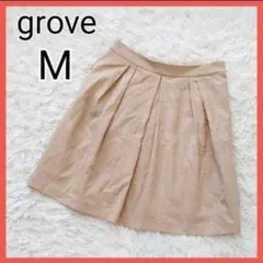 ★美品【M】グローブ　チェック柄　ひざ丈タックフレアスカート　プリーツ　ベージュ