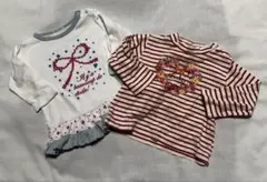 女の子長袖トップス 80 90 ボーダー 花柄 リボン Lucy pink千趣会