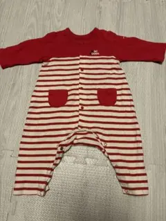 【男女兼用】ミキハウス　赤白ボーダー　長袖ロンパース 70cm